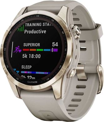 Смарт-часы Garmin Fenix 7S Sapphire Solar C. Gold Titanium w. Light Sand Band 010-02539-21